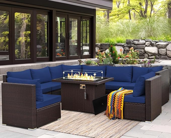 NICESOUL Large Size 9 Pcs Outdoor Patio Sectional Sofa Set - Image 2