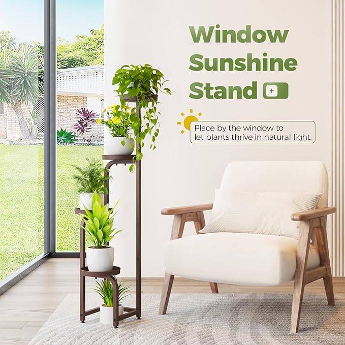 Bamworld Corner Plant Stand Indoor Outdoor, Tall Metal Flower Pot Stands - Image 5