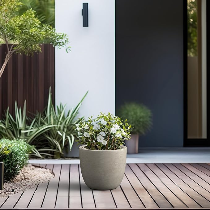Kante 14 Inch Dia Round Concrete Planter, Indoor Outdoor Large Plant Pot - Image 5