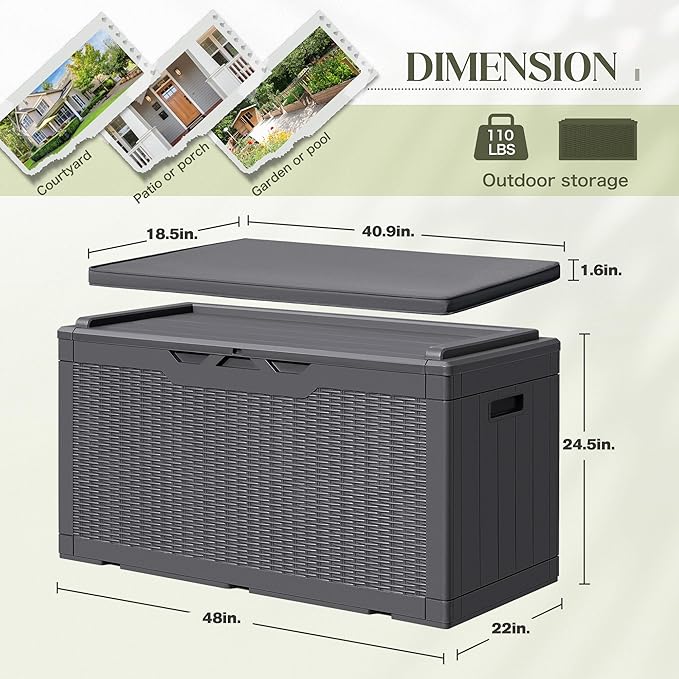 Greesum 100 Gallon Resin Deck Box Large Outdoor Storage - Image 4