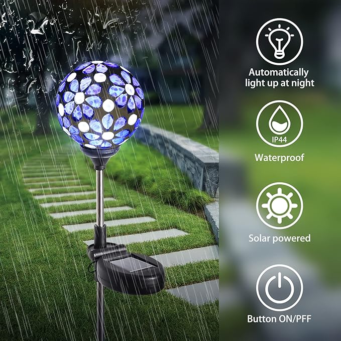 WNP Solar Garden Decorative Stakes Blue Outdoor Waterproof Mosaic Solar Powered - Image 2