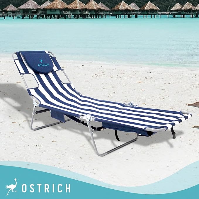Ostrich Chaise Lounge Blue and White Striped - Image 2
