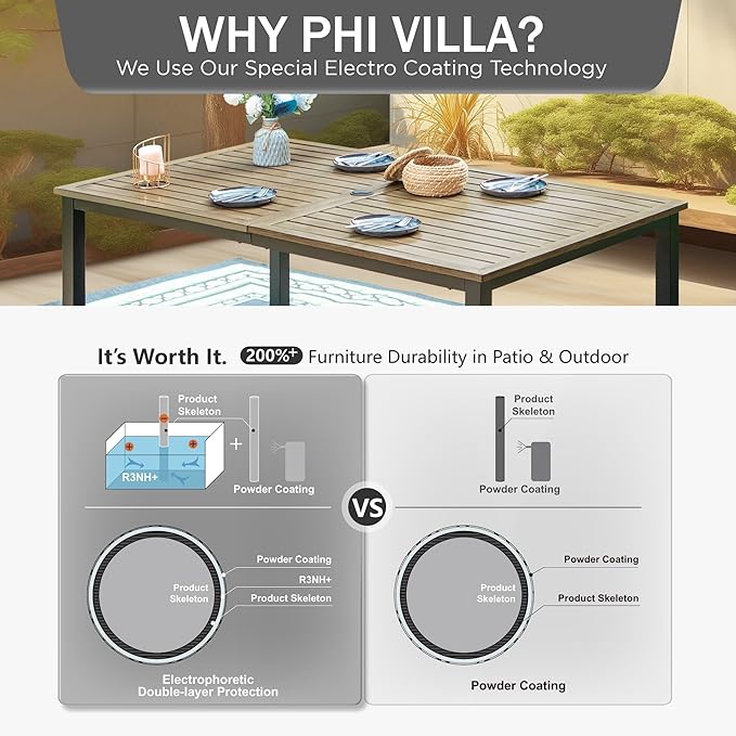 PHI VILLA 64" Rectangle Outdoor Dining Table, Patio Furniture Wood-Like Tabletop - Image 7