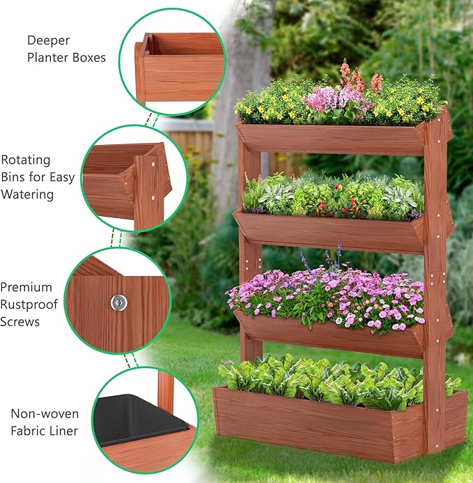 DoCred Vertical Wooden Raised Garden Bed, 4 Tier Garden Planters Freestanding - Image 4
