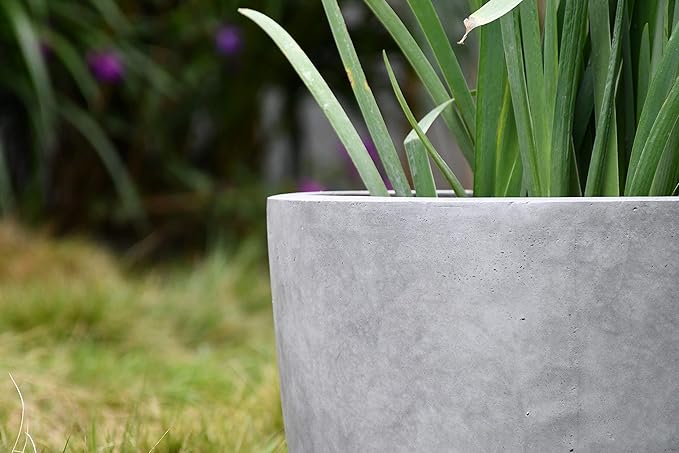 Kante 14 Inch Dia Round Concrete Planter, Indoor Outdoor Large Plant Pot - Image 25