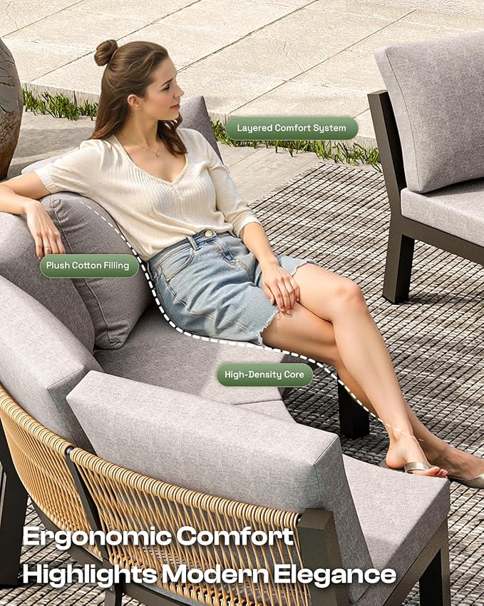 Outdoor Patio Furniture Set, 7 Piece Aluminum Curved Outdoor Sectional Sofas - Image 5