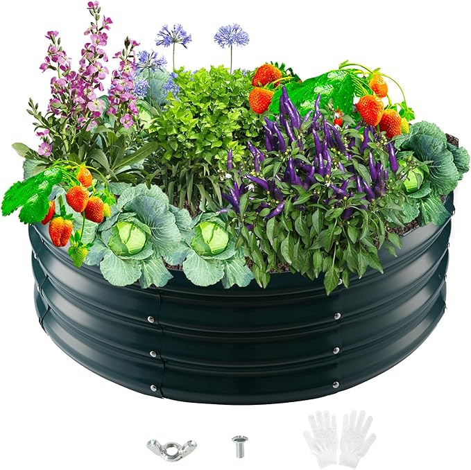 Durable Round Steel Raised Garden Bed Painted by zbzbml