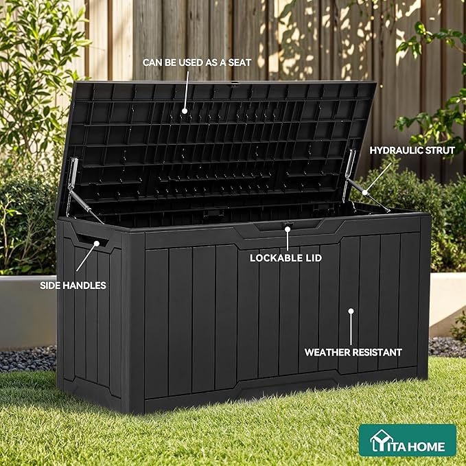 YITAHOME 80 Gallon Outdoor Storage Box, Large Water Resistant Resin Deck Box - Image 3