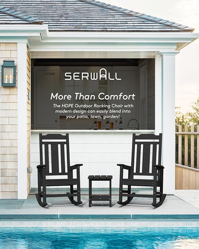 SERWALL Outdoor Rocking Chair Black Set of 8, All Weather Patio Rocking Chair - Image 7