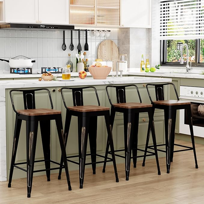 WENTMENT Bar Stools Set of 4 Counter Height Bar Stools Metal Barstools - Image 4