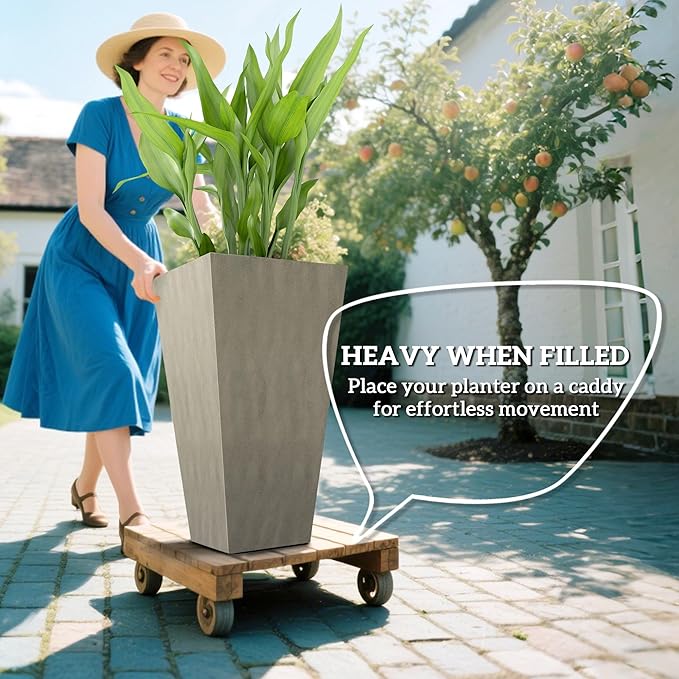 Outsunny Tall Planters for Outdoor Plants Set of 3, 28 in Taper Planters - Image 4