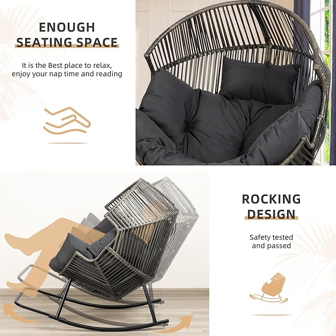 Vongrasig Wicker Rocking Egg Chair PE Rattan - Image 6