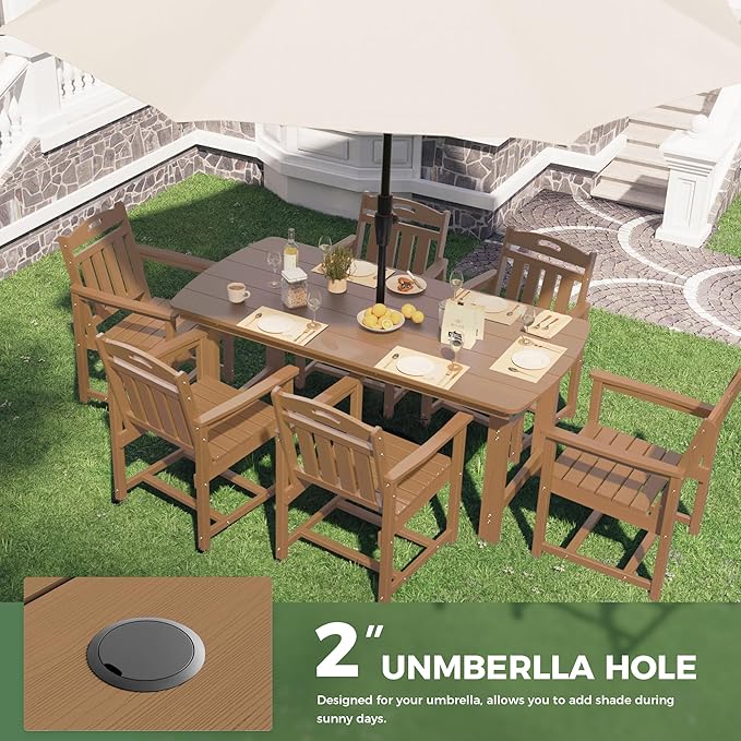 HDPE Outdoor Dining Set, Patio Table and Chairs Set, All-Weather 7-Piece - Image 5
