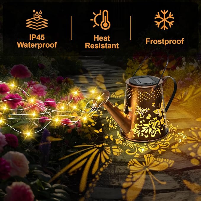 Fohil Solar Watering Can with Lights, Retro Metal Solar Garden Lights Outdoor - Image 3