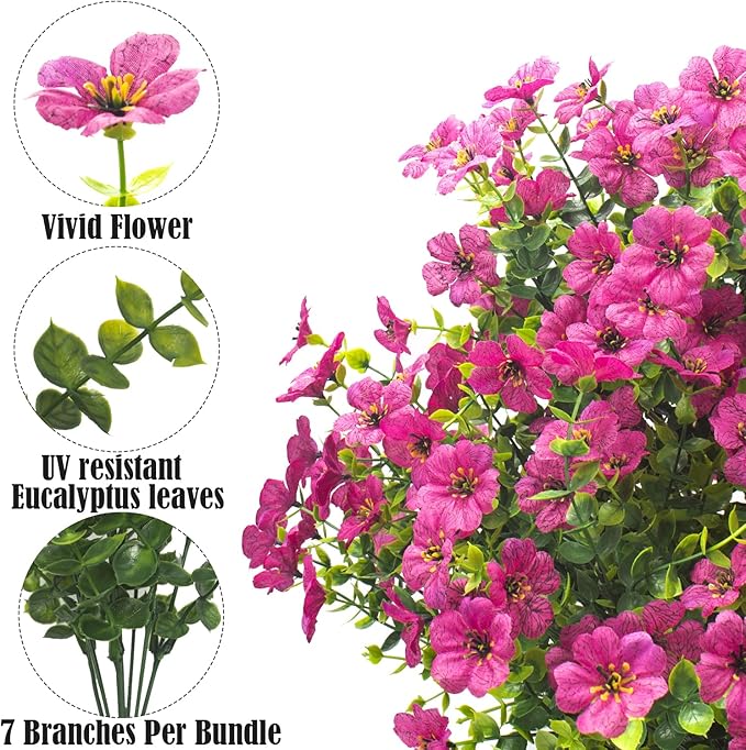 Artificial Fake Flowers for Outdoor Spring Decoration, 16 Bundles Faux Silk - Image 3