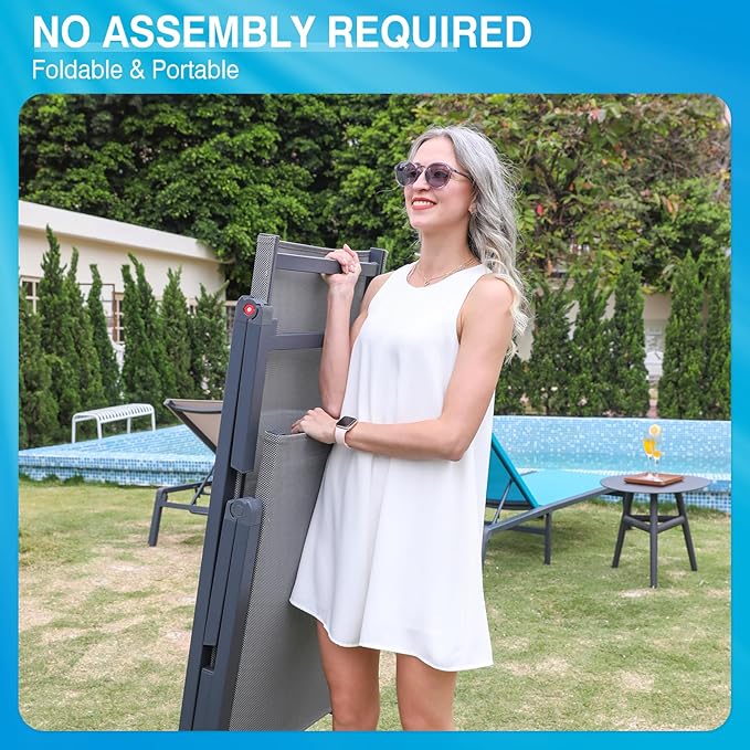 Aluminum Chaise Lounge Chair Outdoor, Foldable Patio Lounge Chair 2 Sets - Image 4