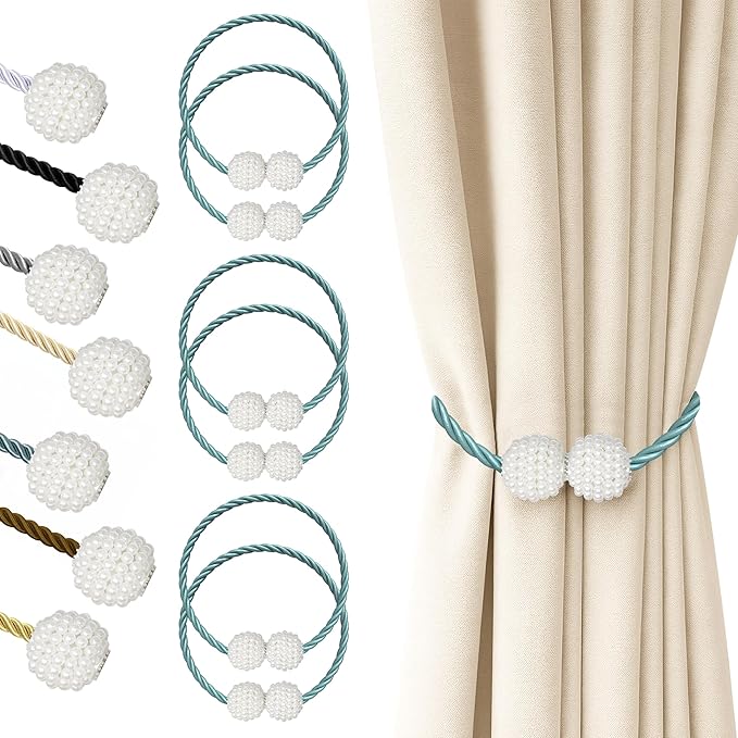 Hion Magnetic Curtain Tiebacks Blue 6 Pack, Curtain Tiebacks Buckles Holdbacks by Hion