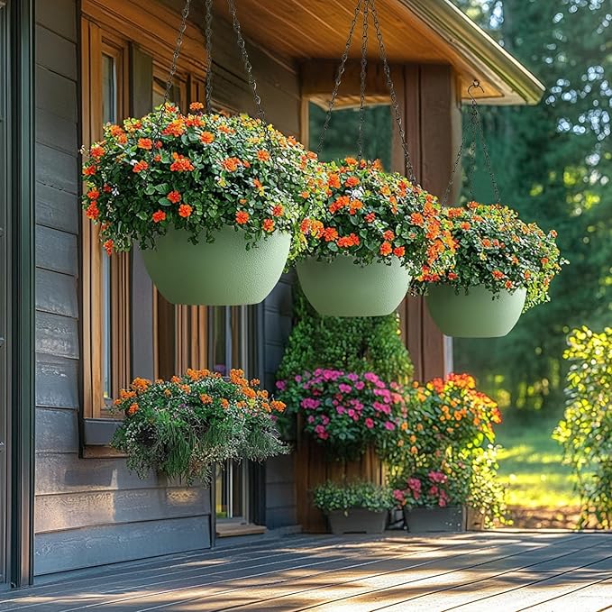 T4U 12 Inch Hanging Planters for Indoor Outdoor Plants, 2 Pack Plastic Hanging - Image 9