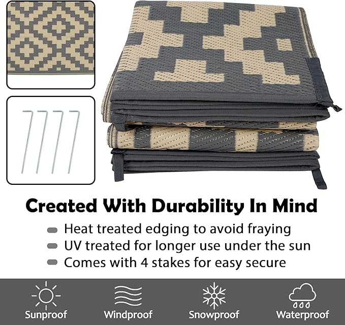 SAND MINE 6 x 9 Ft Reversible Mats, Plastic Straw Rug, Modern Area Rug - Image 4