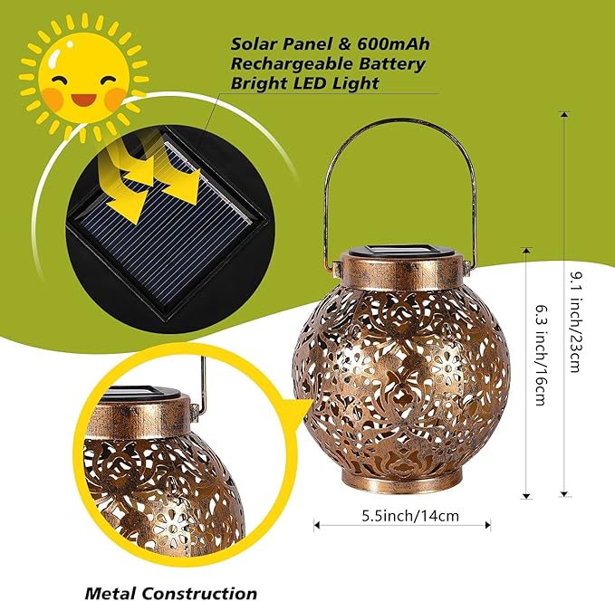 Set of 2 Solar Lanterns Outdoor Hanging Decorative Lights - Image 3