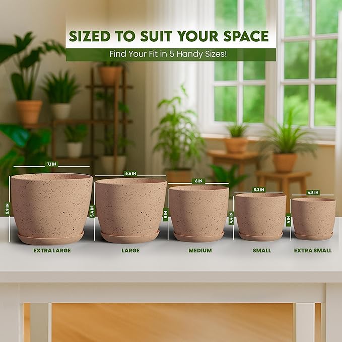 Utopia Home - Spotty Plant Pots Indoor - 7/6.6/6/5.3/4.8 Inches Flower Pots - 5 - Image 7