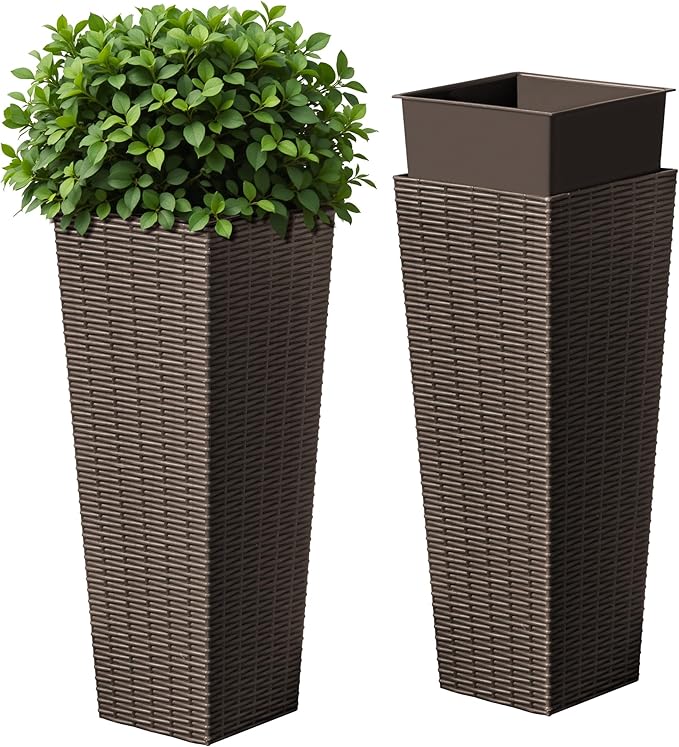 Devoko Resin Tall Planters for Outdoor Plants Set of 2, Large Taper Outdoor by DEVOKO