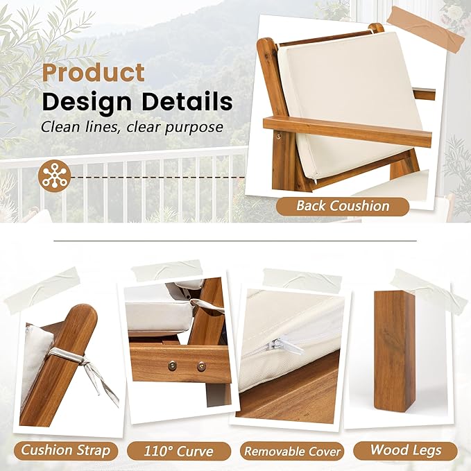 Flamaker Patio Chairs 3 Piece Acacia Wood Patio Furniture - Image 4