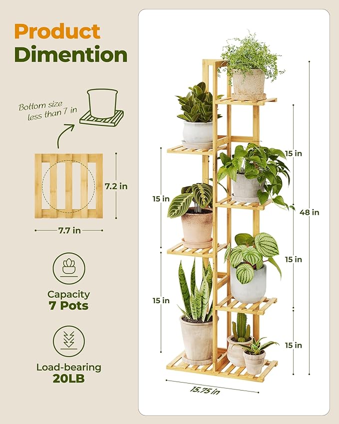 Bamworld Bamboo Plant Stand Indoor 6 Tiered Plant Shelf Outdoor Corner Plant - Image 6