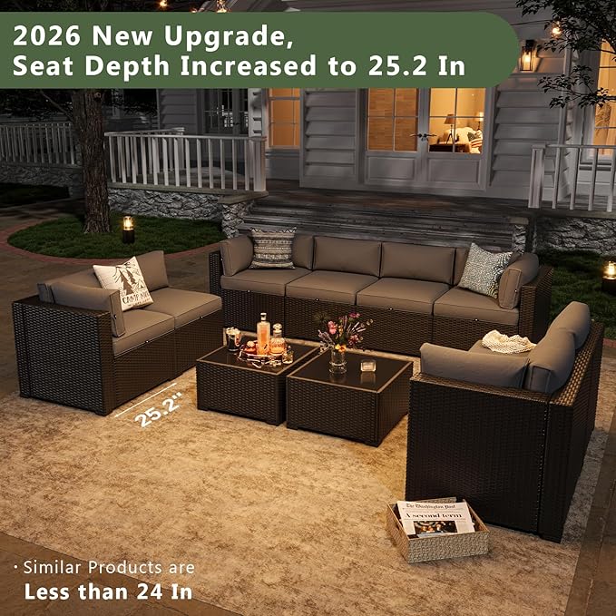 Aoxun 10 Piece Patio Furniture Set Wicker Rattan Patio Sectional Sofa Set - Image 3