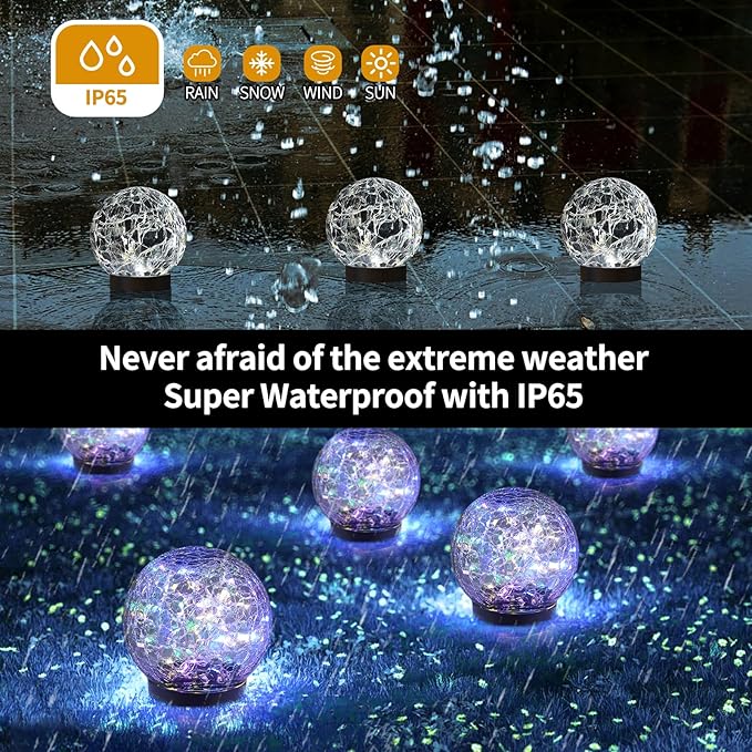 Solar Globe Lights Outdoor Waterproof-Solar Balls Garden-Cracked Glass Ball - Image 4