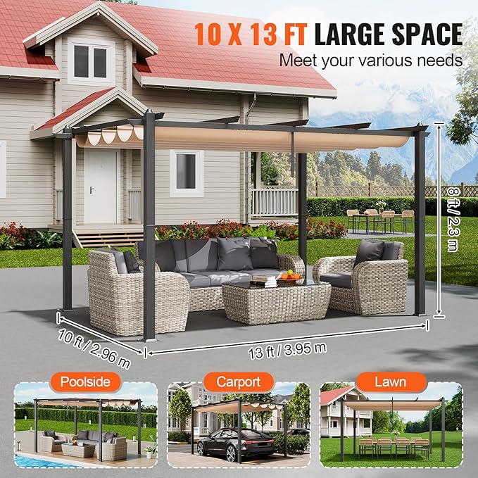 VEVOR 10'x13' Outdoor Retractable Pergola - Image 5