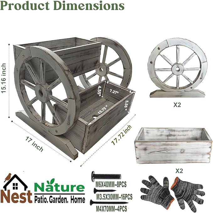 NestNature Wooden Wagon Planter Box, Raised Garden Bed, Decorative Garden - Image 4