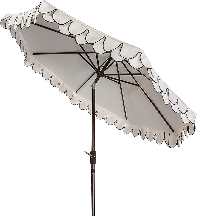 SAFAVIEH 9ft Outdoor Patio Umbrella, Ivory & Black Trim, Auto Crank Tilt - Image 7