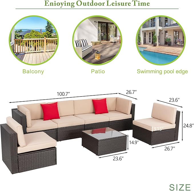 Vongrasig 7 Pieces Patio Furniture Sets, Outdoor Patio Conversation Set PE - Image 3