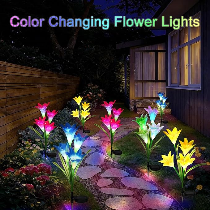 echosari 4 Pack Color Changing Solar Lights Outdoor Waterproof, Solar Lily - Image 2
