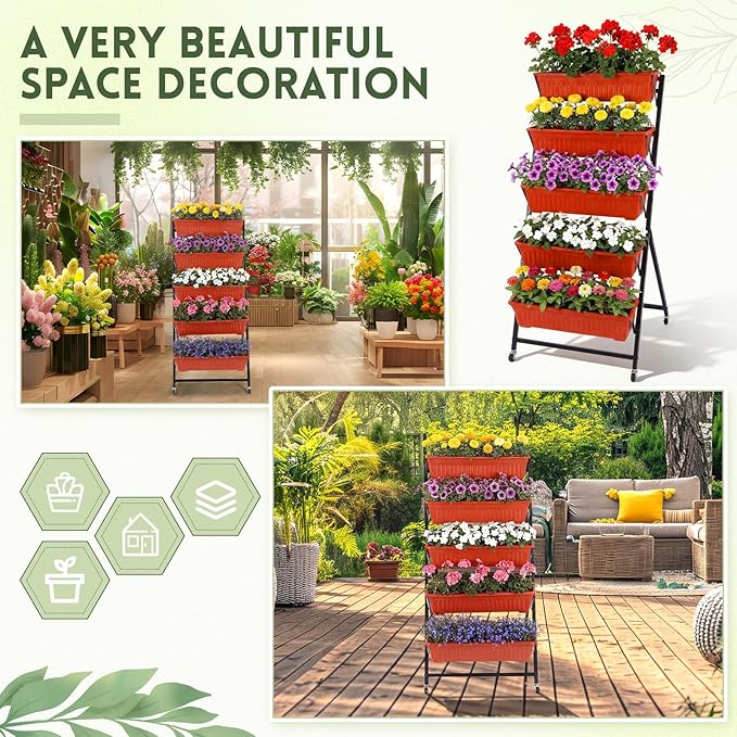 2 Pack 5-tier Vertical Garden Planter 4.5 ft Tall Raised Garden Bed - Image 5