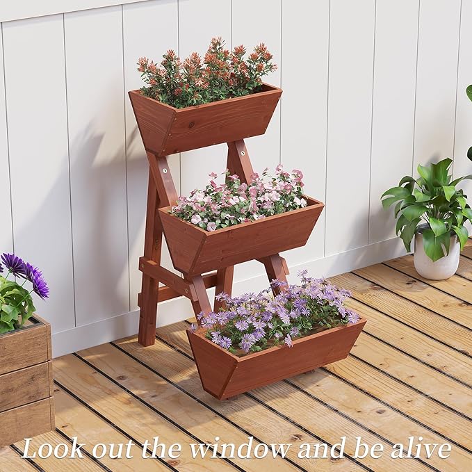 3-Tiers Wooden Raised Garden Bed, Wood Planter Box - Image 4