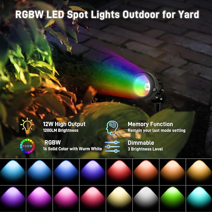 Halloween Christmas Outdoor Spotlights, 12W RGBW Colors Changing Landscape - Image 2