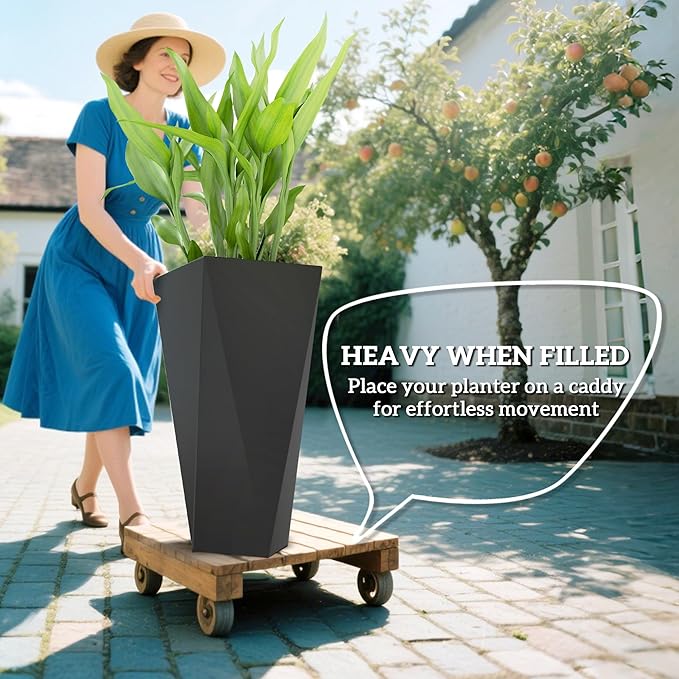 Outsunny Set of 3 Tall Planters, MgO Indoor Outdoor Planters - Image 4