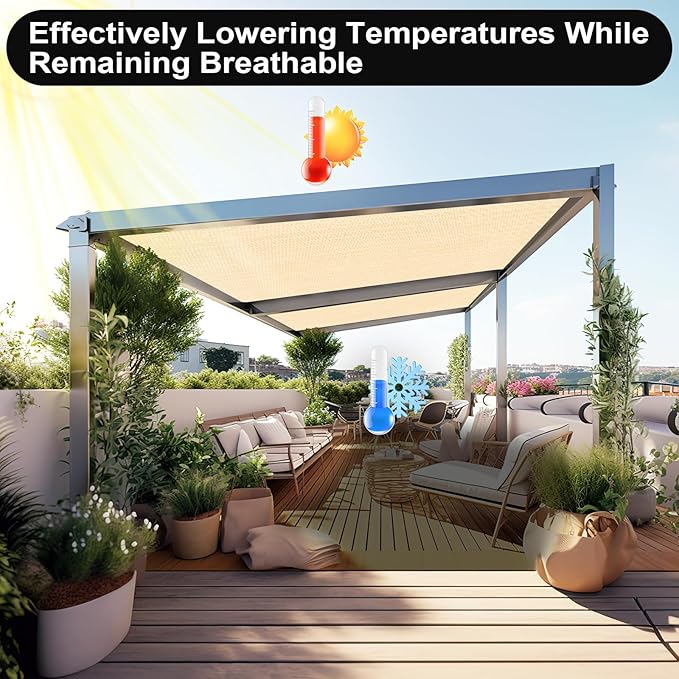 Artpuch 90% Sun Shade Cloth, 8 x 8 FT Pergola Shade Cover Canopy - Image 6