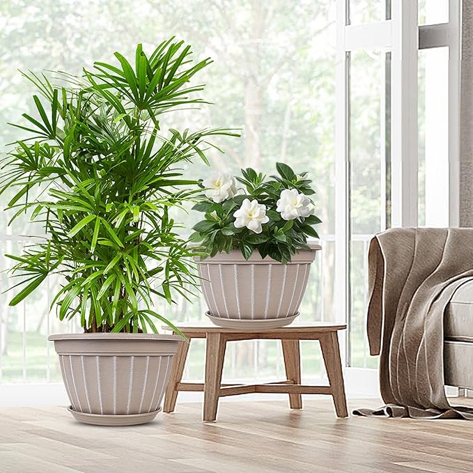 FGstyle 4 Pack 16 inch Plant Pots, Retro Vertical Stripe Planters - Image 4