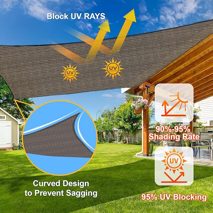 SUNLAX Sun Shade Sail 10' x 19' Brown Rectangle Canopy Sail Shade Cover UV - Image 4