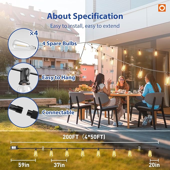 addlon 200FT LED Outdoor Lights Waterproof Patio Lights - Image 6