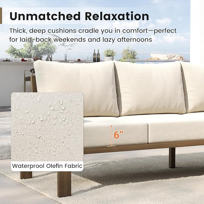 UDPATIO 6 Piece Patio Furniture Set, Faux Wood Metal Outdoor Sectional Sofa - Image 4