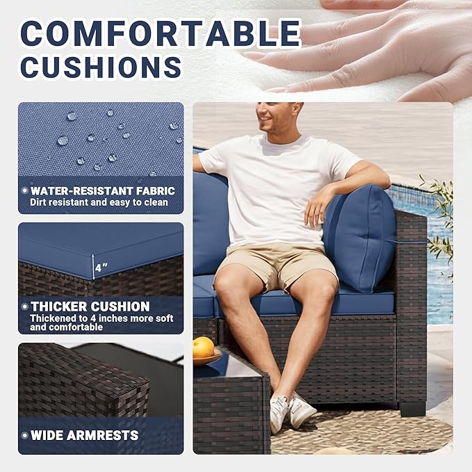LEVELEVE 7 Pieces Outdoor Patio Furniture Sets, Rattan Conversation Sectional - Image 4