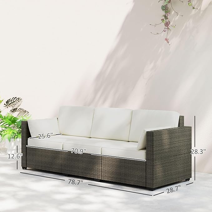 Outsunny Patio Couch PE Wicker Deep Seating Outdoor Sofa - Image 3