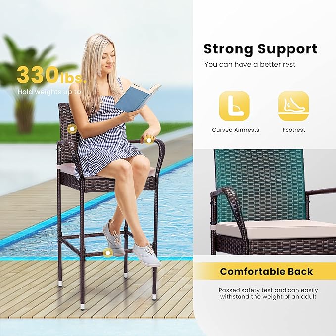 VIVOHOME 4 Packs Outdoor Wicker Barstool Patio Rattan Furniture - Image 4