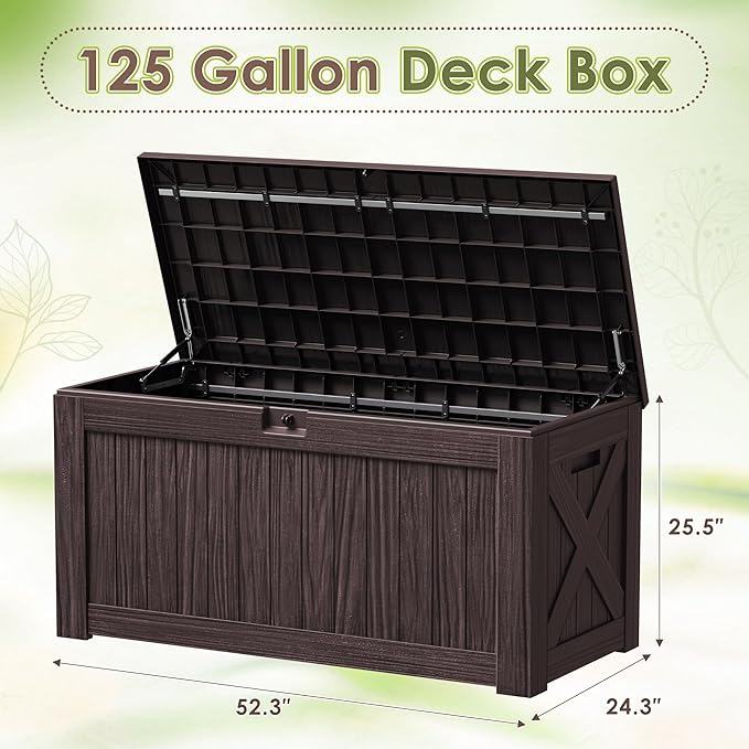 Devoko 125 Gallon Outdoor Storage Box, Waterproof Resin Deck Box - Image 7