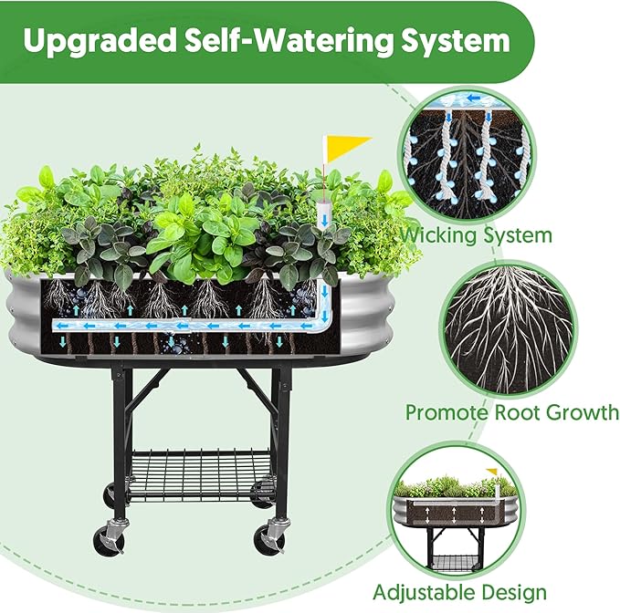 Raised Garden Bed with Legs and Heavy Duty Wheels, Self-Watering Planter Box - Image 3
