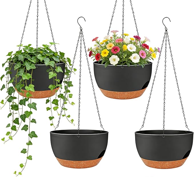 Set of 4-8 Inch Self Watering Hanging Planters by zople